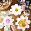 Girasol Blanco Manchado Estampado en Caliente Vajilla Desechable Plato de Papel con Forma Especial Servilleta de Papel Vaso de Papel Set de Decoración para Suministros de Fiesta