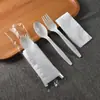 Juego de Vajilla Desechable Biodegradable de Almidón de Maíz de Cuatro Piezas Cuchara Tenedor Cuchillo Cuchillo Tenedor Cuchara para Llevar Grado Alimenticio Occidental