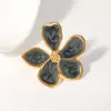 Anillo de Acero Inoxidable Francés Transfronterizo Retro Esmalte de Goteo Flor de Cinco Pétalos Nicho Femenino Alto Grado Exquisito Anillo de Acero de Titanio Joyería