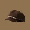 Hebilla de cinturón versátil, gorro octogonal para otoño e invierno, boina retro de estilo coreano, casual, cálida, de ala corta que hace que la cara se vea más pequeña
