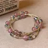 Pulsera de Amatista de Múltiples Capas para Mujer, Moda de Lujo Ligero, Joyería de Mano de Cristal de Fresa Multicolor de Tres Capas