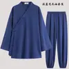 Túnica Taoísta Wudang para Primavera, Verano y Otoño con Cuello Diagonal y Tres Líneas Claras en el Cuello, Ropa Taoísta Femenina, Atuendo de Práctica Masculino, Ropa Zen, Ropa para Laicos, Túnica Larga Taoísta