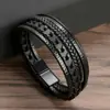 Pulsera de cuero multicapa creativa de moda europea y americana, pulsera de cuero PU con hebilla magnética simple tejida a medida para hombres