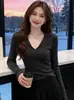 Top de manga larga con diseño de cuello polo, nueva colección primavera/otoño 2026, suéter de punto, capa interior para mujer, top para mujer