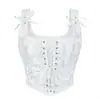 Top modelador jacquard de alça dupla ajustável para mulheres, espartilho estilo bustier com amarração frontal e barbatanas para sustentação