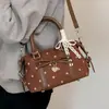 Bolso de gamuza para mujer, nueva colección de otoño 2026, estilo retro, adecuado para ir al trabajo, con diseño de lunares, se puede llevar en la mano o usar como bolso de hombro o bolso cruzado