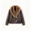 Venta al por mayor transfronteriza 2026 Moda callejera europea y americana chaqueta holgada de cuero PU con cuello de pelo desmontable para mujer F826147