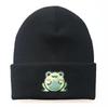 Gorro de Punto Bordado de Rana de Dibujos Animados para Otoño e Invierno para Hombres y Mujeres Casual Combinable para Todo Gorro Cálido de Invierno para el Frío Viaje Diario