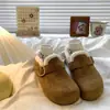 Sapatos Slip-On Birkenstock de Inverno 2025, Bico Redondo, Tira com Fivela, Baixos, Retrô, Pelúcia, Versáteis, Cobertura Total