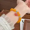 Pulseira de Ágata Amarela Natural com Pingente de Cadeado da Paz, Pulseira de Contas Auspiciosa e de Boa Sorte para Mulheres, Joias Estilo Chinês Atacado