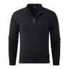Suéter de Color Sólido para Hombre Otoño e Invierno con Media Cremallera y Cuello Alto Casual de Negocios Cuello Acanalado Pulóver Cálido Capa Base de Punto