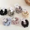 Simple y Elegante Scrunchie de Satín con Perlas y Pedrería, Banda Elástica Alta Básica Que No Daña el Cabello, Accesorio para el Cabello