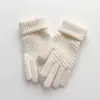Luvas de Inverno e Outono Femininas Fofas com Forro de Lã Engrossadas de Camada Dupla à Prova de Frio Touch Screen Pelúcia Tricô Quente Abacaxi Antiderrapante