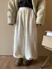 Pantalones de Estilo Coreano con Cordón y Cintura Elástica de Pierna Ancha para Mujer 2025 Invierno Versátiles Adelgazantes Engrosados Casuales