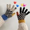 Guantes de Dedos a Cuadros con Pantalla Táctil para Mujer Invierno Cálido Lindo Lana para Montar a Prueba de Frío con Forro Polar Engrosado Estudiante Cuadros