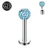 Brincos de Labret para Unha de Lábio com Bola Full Diamond Revestida Shambhala em Titânio G23 Rosca Interna 0.9 Joias de Piercing em Liga de Titânio F136