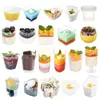 Taza de Postre de Plástico Transparente Cuadrada Mini de Grado Alimenticio Desechable con Tapa Taza para Mousse Mesa de Postres