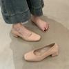Zapatos Planos de Piel Suave con Tacón Grueso y Punta Cuadrada para Mujer 2025 Otoño Zapatos de Trabajo Tacones Altos Negros para el Trabajo Ropa de Trabajo Profesional Zapatos de Mujer