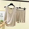 Traje Casual de Modal para Mujer, Estilo Delgado de Verano, Color Sólido, Corte Holgado, Adelgazante, Conjunto de Dos Piezas Casual Talla Grande
