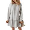 Vestido Mini Casual de Manga Larga de Color Sólido con Costuras de Punto Acanalado de Venta Caliente Transfronteriza Europea y Americana de Amazon Primavera 2025