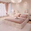 Cama redonda acolchada estilo nórdico, cama doble para dormitorio, cama doble de tela estilo princesa moderna simple de terciopelo, estilo ins