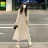 Doce Vestido de Manga Curta com Flor de Sino, Estilo Preppy Francês Suave, Vestido Soltinho de Manga Longa que Marca a Cintura, com Babados
