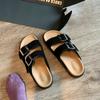 Grapema Mesmo Estilo 2025 Verão Novo Fivela Quadrada Lisa Sola Grossa Sandálias de Praia Birkenstock para Mulheres Ins