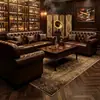 Club Privado Americano Bar de Cigarros Humidor Sofá Mesa y Sillas de Bar de Whisky Retro Estilo Old Money Asientos Individuales y Dobles