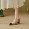 Sapatos Mary Jane Cor de Caramelo Estilo Chanel para Mulheres, Bico Quadrado, Salto Grosso, Tira Única, Color Block, Adequados para o Trabalho, Sola Macia, Não Abrasivos