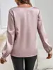 Ropa Femenina Transfronteriza Europea y Americana Satén Liso Cuello Redondo Manga Larga Estilo de Oficina Puños Elásticos Elegante Versátil Top para Mujer