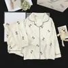 Conjunto de loungewear infantil estilo lapela, tecido fino para primavera e outono, cardigã de manga longa, pijama de algodão estilo coreano com estampa de nuvens para meninas