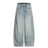 Pantalones Largos de Mezclilla Lavada Vintage Estilo Callejero Retro Americano Silueta Holgada para Hombre Diseño de Tres Rayas Pantalones de Pierna Ancha