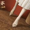 2025 Nuevos Tacones de Aguja de Gamuza con Hebilla Metálica Punta 8cm Estilo Francés Punta Sandalias de Tacón Alto para Mujer Pies No Cansados