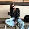 Chaqueta de cuero negra estilo americano para mujer, novedad otoño 2025, chaqueta de cuero súper popular, estilo fresco y atrevido, longitud corta es tendencia, petite