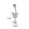 Piercing de Umbigo Henson em Aço Inoxidável com Zircônia Inlaid de Cobre, com Pingente de Borboleta e Franja, Piercing de Umbigo Estilo Europeu e Americano Transfronteiriço