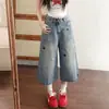 Jeans cropped de perna larga com bordado de filhote estilo americano para mulheres, novo estilo de verão, plus size, calças retas soltas e que afinam