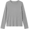 Camiseta de Seda Lino con Textura de Copo de Nieve para Mujer, Top Básico de Manga Larga de Lino Lyocell Morandi para Otoño