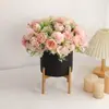 Decoración de Boda al Aire Libre Flores Artificiales Peonía Flores de Seda Decoración de Caja de Dulces Artificial Rosa de 7 Cabezas Hortensia Ramo