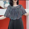 Nova Blusa Pulôver Fina de Seda Gelada Tricotada para Ar Condicionado, Xale Cheongsam, Proteção Solar de Verão, Estilo Ocidental, Renda, Versátil