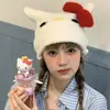 Gorro de Punto de Felpa Rojo Lindo con Lazo Otoño e Invierno para Mujer, Diario Cálido Circunferencia de Cabeza Grande Sombrero de Gama Alta