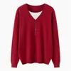 Suéter Base de Punto Otoño/Invierno Estilo Old Money Cuello en V Falso Dos Piezas para Mujer Hilo 100% Algodón Puro Botón Color de Contraste Sentido del Diseño