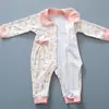 Macacão estilo western para bebê menina Primavera e Outono manga longa fino sem costura macacão floral romper de algodão puro moda romper moda