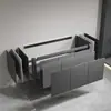 Gabinetes de baño de aluminio tipo panal SPC color blanco crema con esquinas redondeadas combinación de gabinete para lavabo de cerámica lavabo