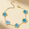 Pulseira de Aço Titânio Trevo da Sorte Flor de Cinco Folhas para Mulheres, Luxo Leve e Sensação de Alto Padrão, Trevo de Cinco Folhas 18K Pulseira de Mão de Aço Inoxidável à Prova d'Água