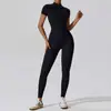 Ropa de yoga para venta al por mayor transfronteriza: Traje deportivo de una pieza con cremallera, manga corta, adelgazante, sensación de segunda piel, ropa de fitness Pilates para mujer, disponible para dropshipping