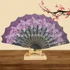 Leque Feminino Vintage Estilo Europeu com Renda e Flor Única, Leque de Orquídea de Verão, Leque Dobrável para Performance de Dança e Fotografia, Em Estoque