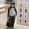 Roupa Infantil Aimo Beibei Primavera e Outono para Meninas Mais Velhas, Camiseta Raglan Tendência Estilo Curto Elástica, Camiseta Básica de Manga Longa