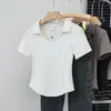 TikTok Toma Real Retro Americano Cuello en U Hueso de Pescado en el Hombro Camiseta de Manga Corta para Mujer Irregular Corta Ajustada Camiseta Básica