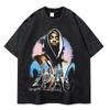 Camiseta de Verano 2023 de Marca Nueva de Moda Rap Lavada Estampada Hip-Hop Holgada Cuello Redondo Manga Corta Top Camiseta