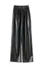 Pantalones de Cuero de Pierna Ancha con Cintura Elástica Negra Nuevo de Gama Alta de Piel PU Sueltos Adelgazantes A prueba de Viento Casual de Longitud Completa para Mujer Invierno
